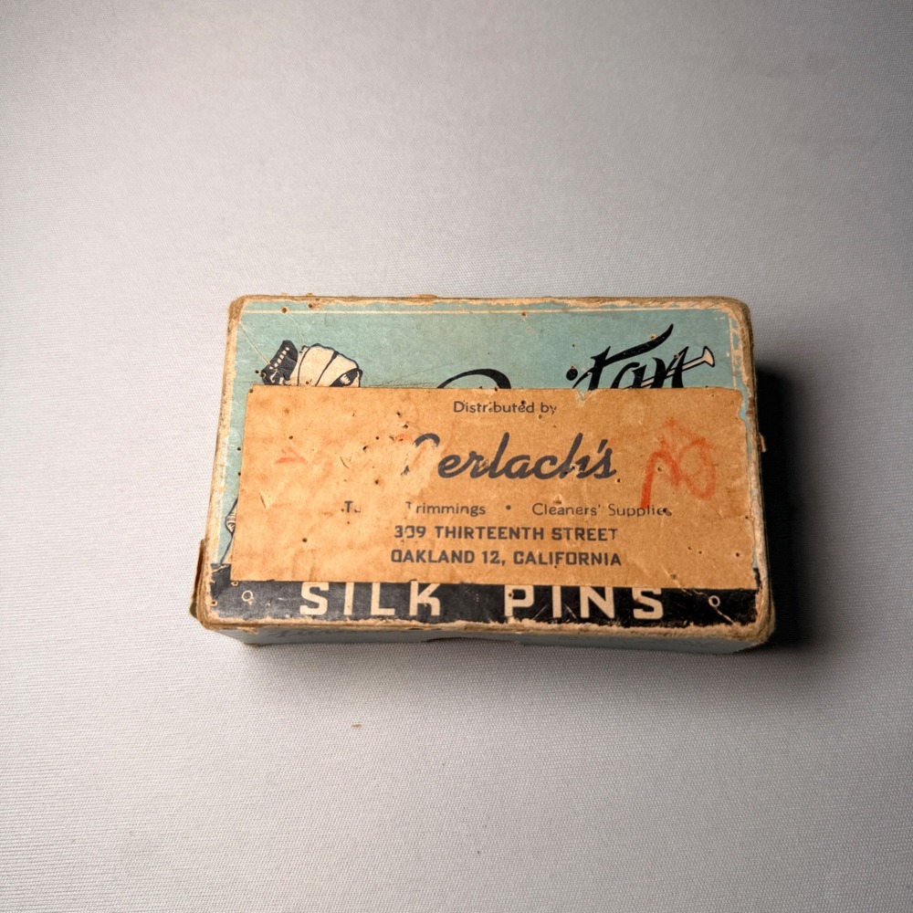 Vtg Puritan No 17 Brass Silk Pins Box Gerlach's Oakland CA Scovill Sew Notions